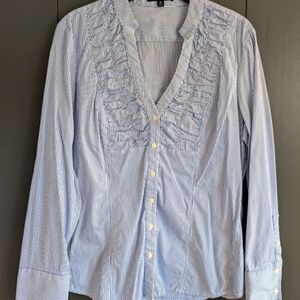 Women's Express Blue & White Striped Business Top - Size XL